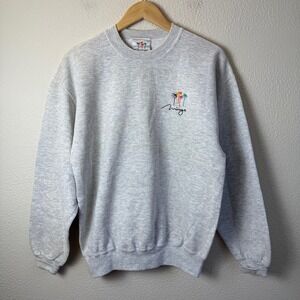 Mirage Sweatshirt Mens Medium Gray Good Vintage Palm Tree Embroidered Crewneck